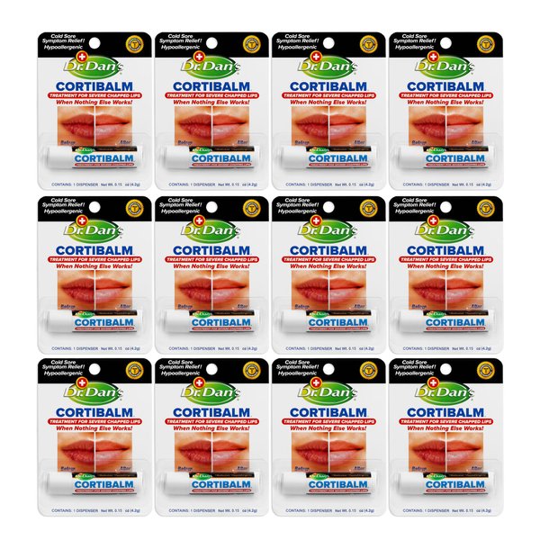 Dr. Dan's Cortibalm- 12 Pack - for Dry Cracked Lips - Healing Lip Balm for Severely Chapped Lips - Designed for Men, Women and Children
