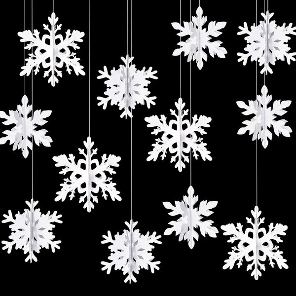 Snowflake Snow-White Christmas Party-Decorations Garland - 12Pcs 3D Winter Wonderland Frozen Hanging Streamers Banner,Baby Bridal Shower Birthday Wedding Classroom Decor Supplies Hugtmr