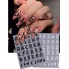Letter Nail Art Stickers Black White Alphabet Old English Character Stickers Self-Adhesive DIY Nail Decals Retro Gothic Nail Stickers for Nail Art Big Letter Nail Art Design Cute Nail Decals 4PCS