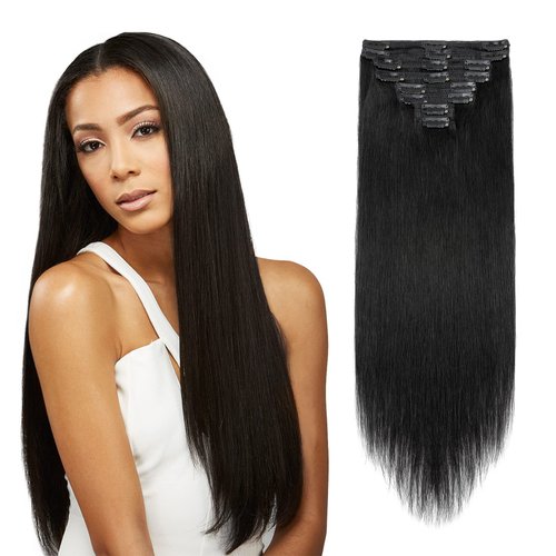 MY-LADY Double Weft 100% Remy Human Hair Clip in Extensions Full Head Thick Thickened Long Soft Silky Straight 8pcs 18clips for Women Beauty (14" / 14 inch 120g,#1 Jet Black)