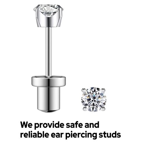 SugarTang Safe Piercing Earrings and Body Piercing Kits, Stainless Steel Cubic Zirconia Ear Piercing Gun Sets (0.5ct-4prong-2pack)