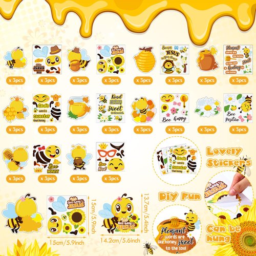 Resholder 30 Sets Christian Bee Craft for Kids Bee Honey Stickers Fall Religious Sunday School Crafts Jesus Bible Stickers Sunflower Ornaments for Bee Party Favors Classroom Decorations Birthday Gifts