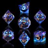 AUSTOR 7 Die DND Dice Set 7 Pieces Blue Flame Dragon Resin Dice Role Playing D and D Dice D20 D12 D10 D8 D6 D4 Sharp Edge Dungeons and Dragons Dice with Case