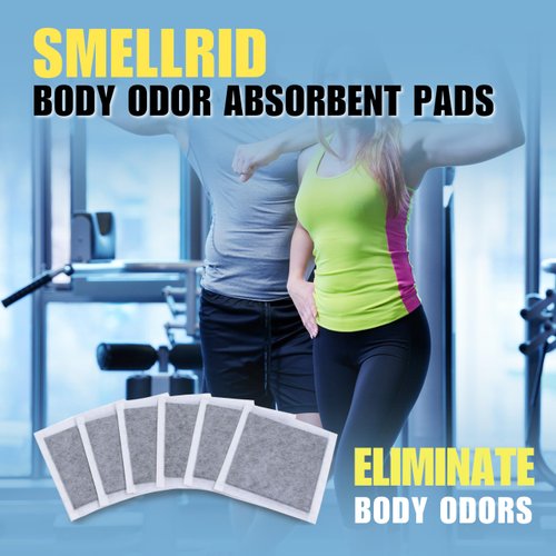 SMELLRID Activated Charcoal Body Odor Absorbent Pads: 12 (4"x4") BO Deodorizer Pads with Adhesive Strips