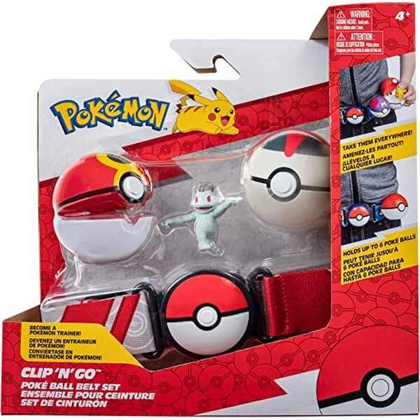 Pokemon PKW2717 Clip 'N' GO Belt Set-Includes 2-Inch Machop Battle Figure with Repeat Timer Ball Accessories, Multi