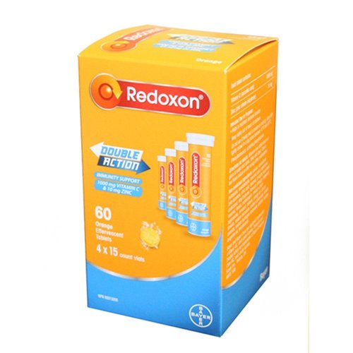 Redoxon Double Action Orange Effervescent Tablets, 1000mg Vitamin C & 10mg Zinc, 4x15 vials
