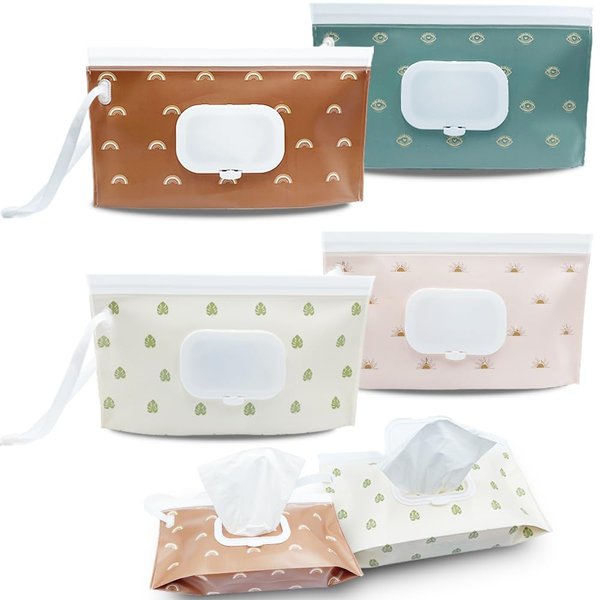 4 pack Baby Wipes Dispenser [New Version-One Press Open],Portable Wipe Pouch,Refillable Wipe Holder, Baby Wipes Container Reusable Wet Wipes Bags Pouch for Travel