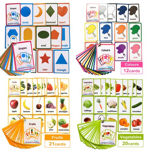 Richardy Colors/Shapes/Fruits/Vegetable English Flash Cards Pocket Card Learning Toys for Children Pre-Kindergarten Kids Education Aids