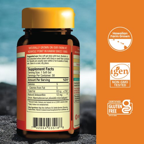 NUTREX HAWAII BioAstin Hawaiian Astaxanthin - 12mg, 50 Softgels - Farm-Direct Premium Antioxidant Supplement to Support Eye, Skin, Joint & Immune System Health - Non-GMO & Gluten-Free