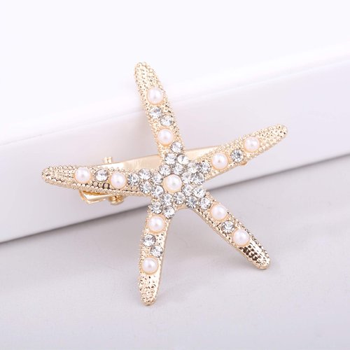 canjoyn 3 Pcs Baroque Fancy Gold Tone Alligator Hair Clips Dragonfly Starfish Hair Clips Bridal Pearl Prom Hair Pins Wedding Hair Barrette Accessories Jewel Hair Pin for Women Girls (Star)
