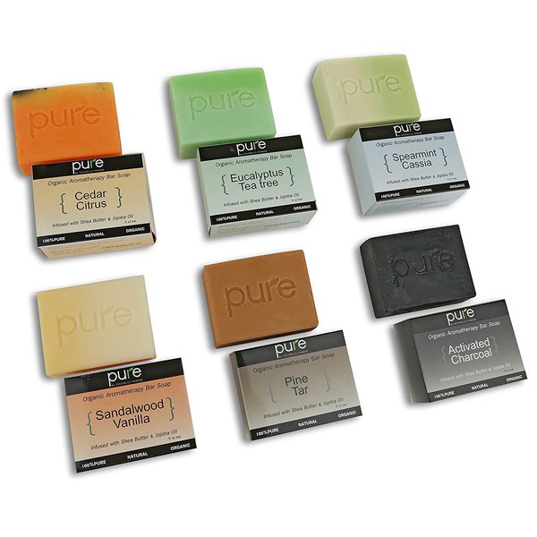Luxury Triple Milled Mens Gift Set Handmade Soap Bar. Artisan Soap Cold Process Soap Bar! Men Gift Set includes Tea Tree, Cedar, Sandalwood, Charcoal, Spearmint & Pine Tar Soap Natural Soap Set
