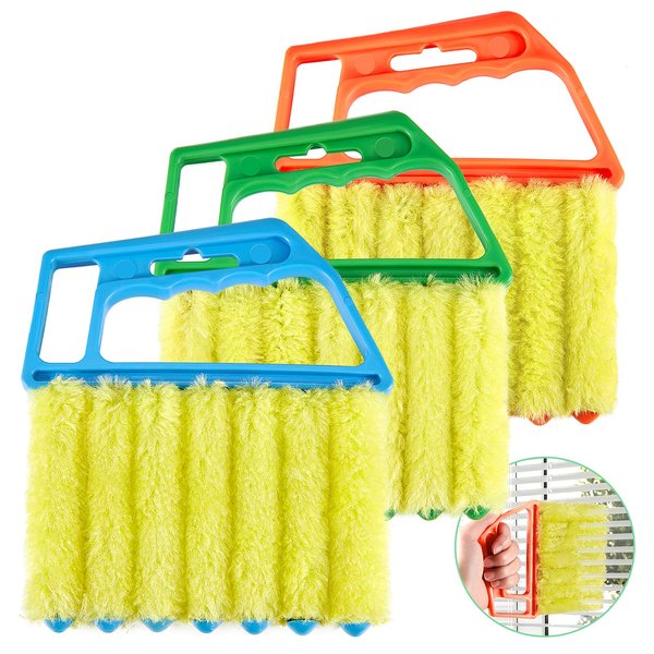 3 Pieces Blind Cleaner Duster Tool, 7 Finger Dusting Cleaner Tool for Window Venetian, Washable Mini Cleaner Brush, Hand Held Cleaner Tool for Air Conditioner Wood Blinds Dust Dirt (3 Colors)