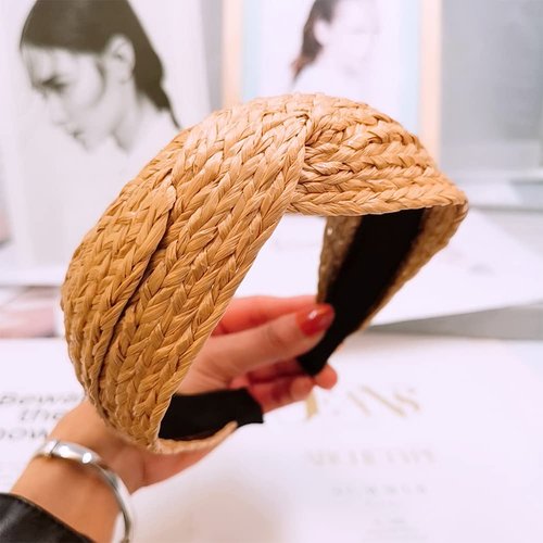yaozeio Raffia Rattan Headband Straw Summer Headbands for Women Head Bands No Slip Wide Woven Headband Hairbands Bohemian Boho Headbands for Women's Hair Accessories for Girls