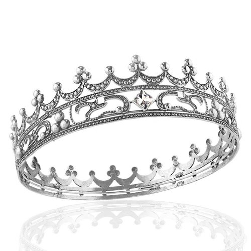 Full Crystal Queen King Wedding Queen Princess Prom Tiara Round Crown For Wedding Prom Bridal Party Costume (Silver)