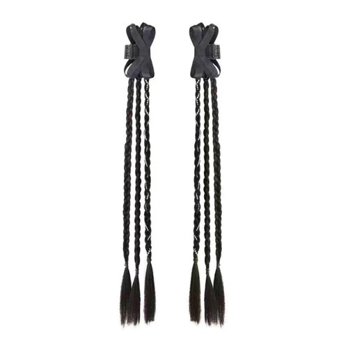 Leadigol 2Pcs Ponytail extension,Braided Ponytail Extension with Black Bow Hair Clip Long Hair Extension Twist Braid Wig,Synthetic Wig Ponytail Two Sides Hair Accessories for Women