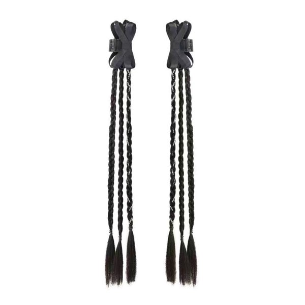 Leadigol 2Pcs Ponytail extension,Braided Ponytail Extension with Black Bow Hair Clip Long Hair Extension Twist Braid Wig,Synthetic Wig Ponytail Two Sides Hair Accessories for Women