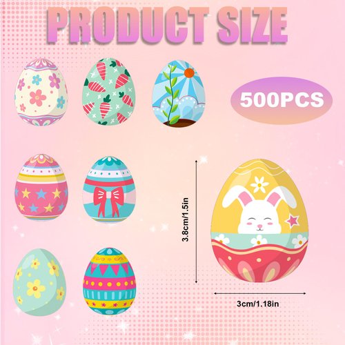 500pcs Happy Easter Stickers Roll, Easter Bunny Rabbit Eggs Decals Self-Adhesive Labels for Scrapbooking Envelope Art Craft Cards Gift Holiday Kids Party Decoration Supplies (8 Styles)