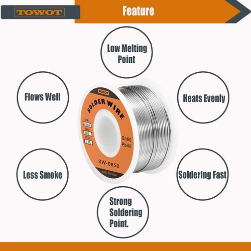 TOWOT Tin Lead Rosin Core Solder Wire for Electrical Soldering, Content 1.8% Solder Flux Sn60-Pb40 (0.8mm, 50g)