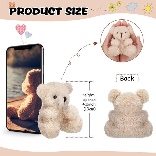 Chivao 20 Pcs Mini Plush Bears 4'' Small Bear Bulk Stuffed Animal Toys Tiny Soft Bear Doll Present Stuffers for Valentine's Day Gifts Baby Shower Favors Wedding Party(Brown, Apricot)
