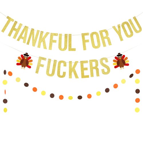 Thankful for You Banner Gold Glitter Thanksgiving Banner for Friendsgiving Party Decorations Happ...