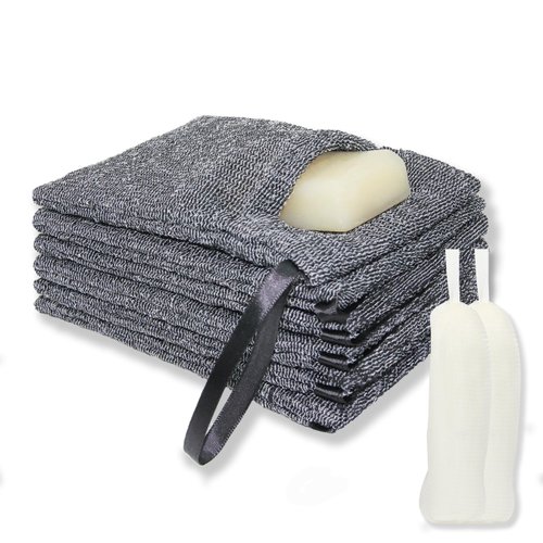 Gotpgoda 8 Pack Soap Bags - 6 Pcs Soap Saver Pouch & 2 Pcs Soap Foaming Net, Soap Pocket for Deep Exfoliating Body Scrubber for Bath or Shower