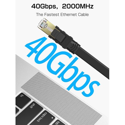 Senetem Cat 8 Ethernet Cable 30FT, High Speed 40Gbps 2000Mhz Flat Internet Network Patch Cord, RJ45 Shielded Outdoor&Indoor LAN Cable, Compatible for Gaming, PC, PS5/4/3, Xbox, Modem, Router