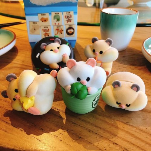 maidimiao Flocking Rich Hamster Daily Life 6PCs Cute Figures Collectible Toys Halloween Birthday Gifts