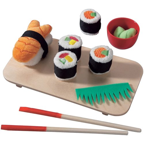 HABA Biofino Sushi Soft Play Food 10 Piece Set with Serving Board and Chopsticks