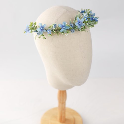 KorViSHOW Handmade Blue Flower Crown Flower Wreath for Women Girls Headband Bridal Headpiece Hair Accessories Halo Headdress for Weeding Party Festival Birthday