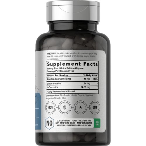 Horbäach Zinc Carnosine Supplement | 84mg per Capsule | 150 Count | Non-GMO & Gluten Free