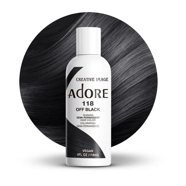 Adore Semi Permanent Hair Color - Vegan and Cruelty-Free Hair Dye - 4 Fl Oz - 118 Off Black (Pack of 1)