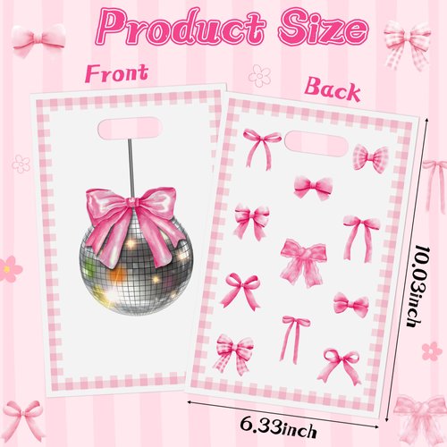 50Pcs Pink Bow Party Favor Bags, Girl Bow Themed Party Gift Bags, Trendy Preppy Goody Treat Bags, Pink Themed Party Decoration for Women Girls Birthday Bridal Shower Bachelorette Party Supplies