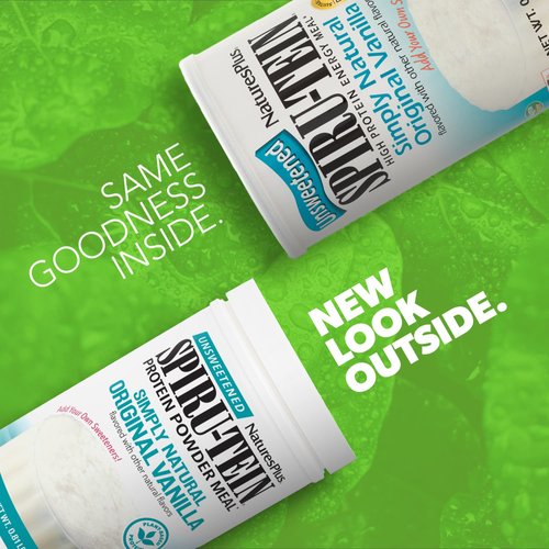 Natures Plus SPIRU-TEIN Simply Natural, Original Vanilla - 0.81 lb - Unsweetened Plant-Based Protein Shake - Non-GMO, Vegetarian, Gluten Free - 16 Total Servings