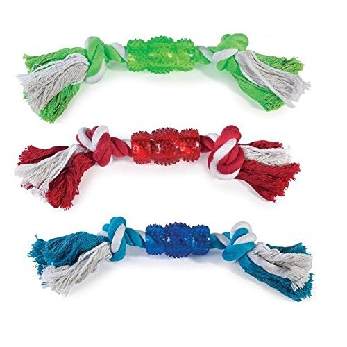 Grriggles Rope N' Rubber Hard Bones Dog Toy 10" Long Durable Tough Tugging Chew Dogs Toys(Blue)