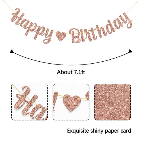 MonMon & Craft Happy Birthday Banner/Children Adults Boys Girls Birthday Party Decor/Birthday Party Decorations Rose Gold Glitter