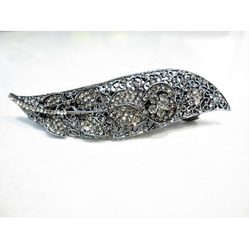 Generic Blue and silver flower leaf crystal hair barrette clip bridal barrette (Primary color: Gray), 1 Count (Pack of 1)