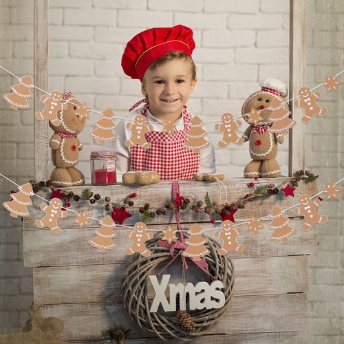 2Pcs Gingerbread Man Christmas Garland Christmas Gingerbread Garland, Gingerbread Man Tree Garland Christmas Gingerbread Banner for Party Xmas Tree Ornaments Decor