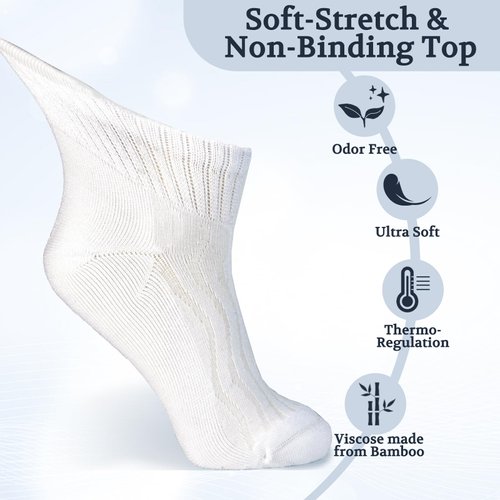 +MD Diabetic Socks for Men Women-6 Pairs, Non-Binding Extra Wide Ankle Socks, Circulator Socks for Edema 9-11 3Blk/3Wht