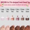 NOVO OVO Fake Toe Nail Tips Press on, French Tip Soft Gel Toenail Extension, BROWN PINK Square Round Pre-applied Tip Primer & Base Coat, Full Cover Matte False Nails for DIY x 15 Sizes 360Pcs