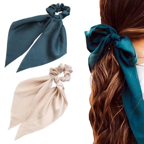 SCRMROIA Silk Satin Scarf Scrunchies, Hair Scarf Scarves, Long Tails Scrunchy, Bowknot Hair Bands, Elastics Ponytail Holder, Donut Hair Ties for Women Girls