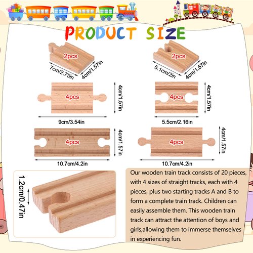 20 Pcs Straight Wooden Tracks Expansion Wood Train Track Connectors Adapters Male Male Female Female Train Track Wood Starting Train Track Accessories Train Bridge Compatible with Railroad Set