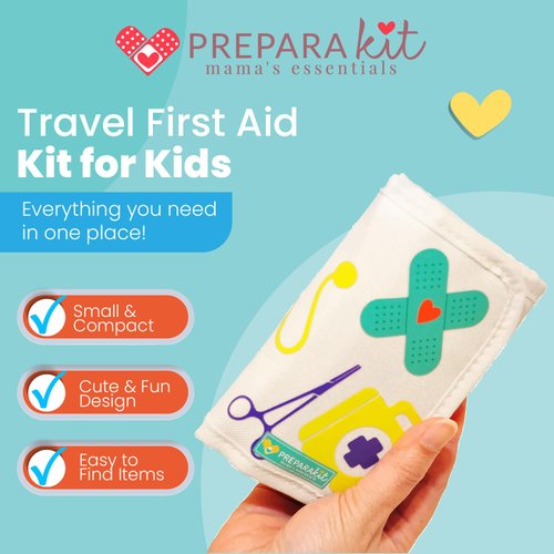 PreparaKit Travel First Aid Kit for Kids - Mini First Aid Kit for Car, Purse, Backpack, or Diaper Bag - 75 Piece Travel Medicine Kit Includes All Essential Medical Supplies - TSA-Approved (Kid Joy)