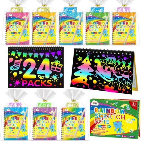 ZMLM Rainbow Scratch Party Favors Kids: Valentines Day Gifts Birthday Toy Bulk Scratch Art Notebook 24 Pack Scratch Paper Valentines Party Favor Girls Boys Art Craft Kit School Classroom Prizes
