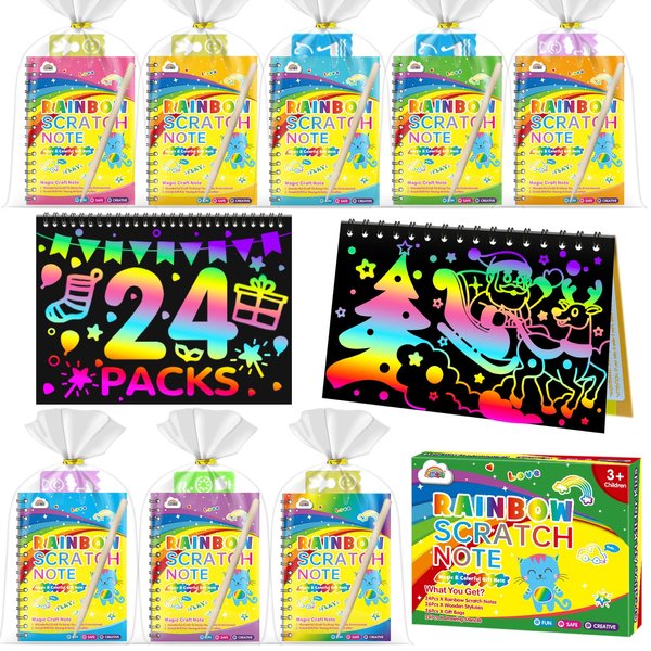 ZMLM Rainbow Scratch Party Favors Kids: Valentines Day Gifts Birthday Toy Bulk Scratch Art Notebook 24 Pack Scratch Paper Valentines Party Favor Girls Boys Art Craft Kit School Classroom Prizes