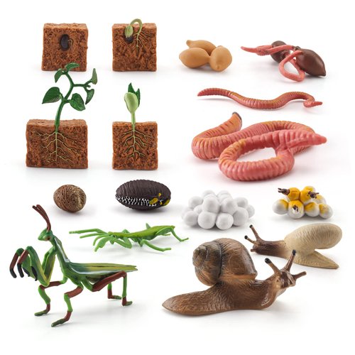 WONWONTOYS Farm Animals Figurines Life Growth Cycle of Plants Earthworms Mantises Snails, Plastic Food Chain Animal Figures Toy Kit Educational School Project for Kids