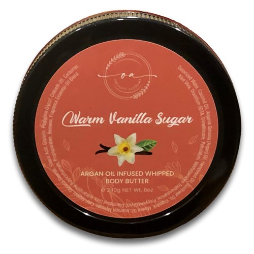 Organic Alchemy Whipped Argan Oil Body Butter for Dry Skin, Anti-Aging Body Cream Made for Women - Natural Skin Care, 8 OZ (Warm Vanilla Sugar)