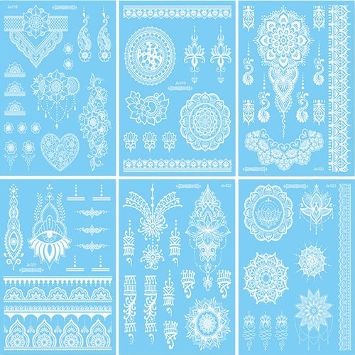 White Lace Tattoo Stickers Wedding Temporary Tattoo Stickers Flower Lace Tattoo Sticker White Love Floral Tattoo Decal Design Self-Adhesive Arm Body Art Accessories for Girl Woman 6sheets