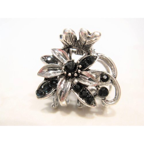 Silver metal blue/black flower crystal hair claw clip bridal clip