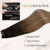 LaaVoo Ombre Weft Hair Extensions Human Hair 16 Inch Sew in Hair Extensions Ombre Brown to Ash Blonde Hair Extensions Sew in Remy Human Hair Hand Tied Hair Extensions 100 Grams