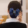 Merdia Bowknot Hair Bows for Women | Hair Nets for Buns | Created Crystal With Lace Hair Ribbon | Hair Clips Barrettes | Snoods for Women Hair | Bun Clips for Hair | Lace Bow Hair Bun Cover | Blue